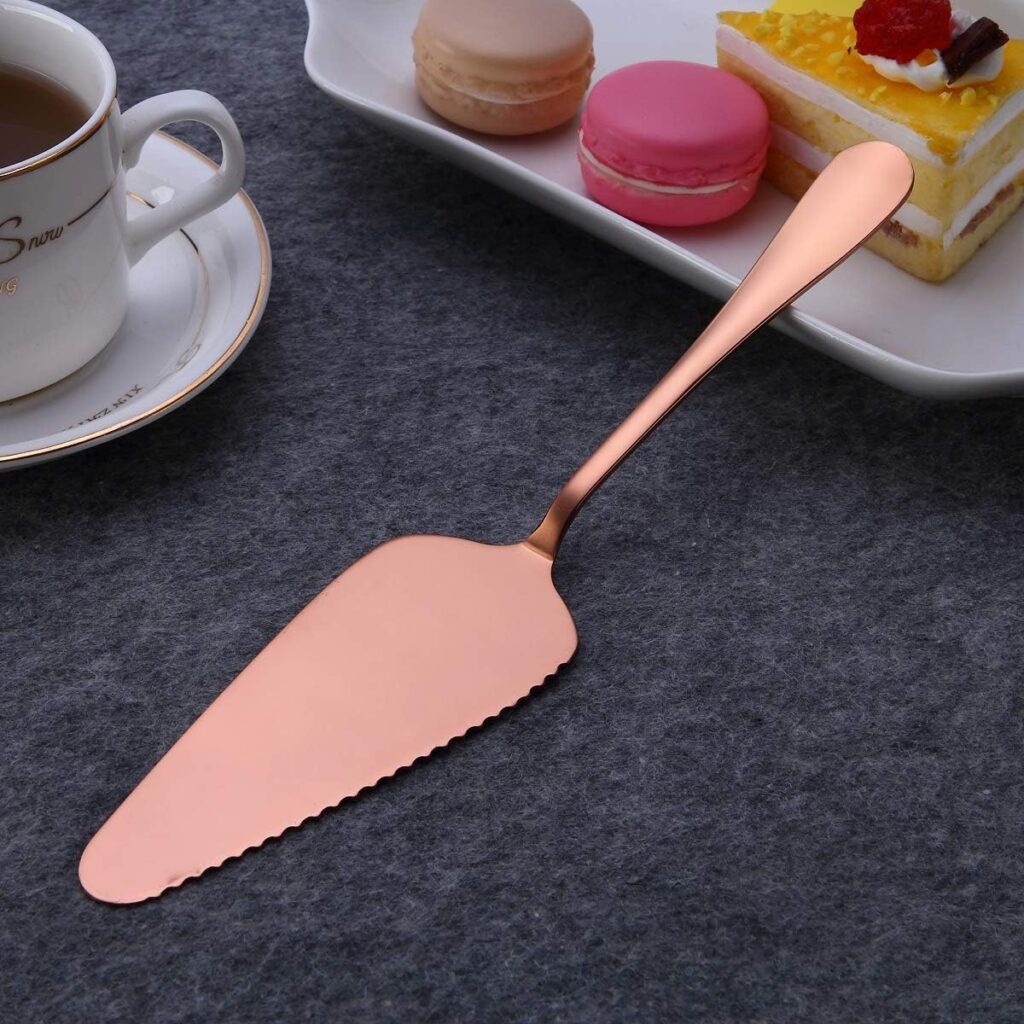 6-Piece Copper Serving Flatware Silverware Set,Stainless Steel Serving Utensil Set,Include Cake Server, Slotted Serving Spoon, Serving Spoon, Cold Meat Fork, Butter Knife, Soup Ladle