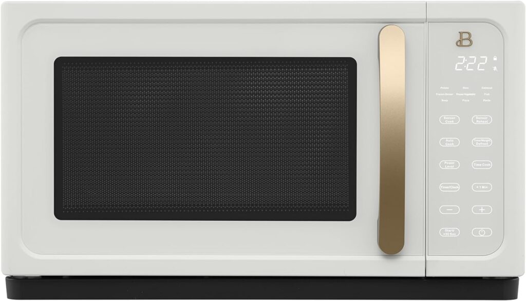 Beautiful By Drew Barrymore 1.1 Cu Ft 1000 Watt Sensor Microwave Oven with Turntable, White Icing