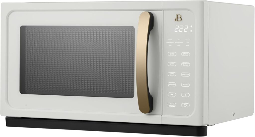 Beautiful By Drew Barrymore 1.1 Cu Ft 1000 Watt Sensor Microwave Oven with Turntable, White Icing