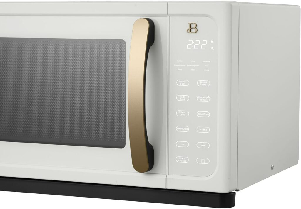 Beautiful By Drew Barrymore 1.1 Cu Ft 1000 Watt Sensor Microwave Oven with Turntable, White Icing