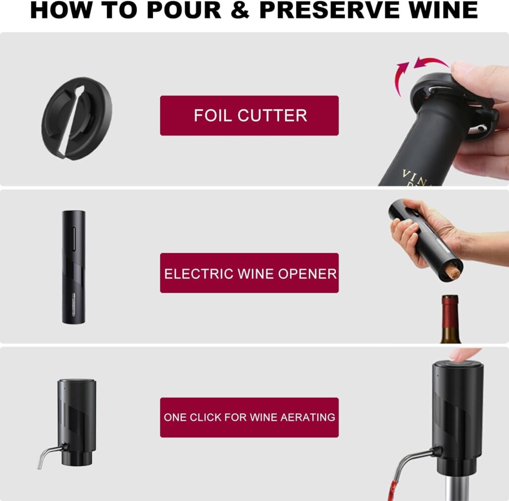 COKUNST Electric Wine Opener, Battery Operated Wine Bottle Openers with Foil Cutter, One-click Button Reusable Automatic Wine Corkscrew Remover for Wine Lovers Gift Home Kitchen Party Bar Wedding