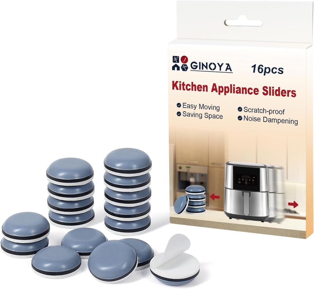 GINOYA Kitchen Appliance Sliders, 16pcs DIY Adhesive Appliance Movers for Air Fryer Coffee Maker Easy Moving Saving Space (Grayish Blue)