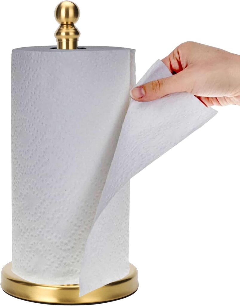 Gold Paper Towel Holder Countertop, Standing Paper Towel Roll Holder for Kitchen Bathroom, with Weighted Base for One-Handed Operation (Gold)