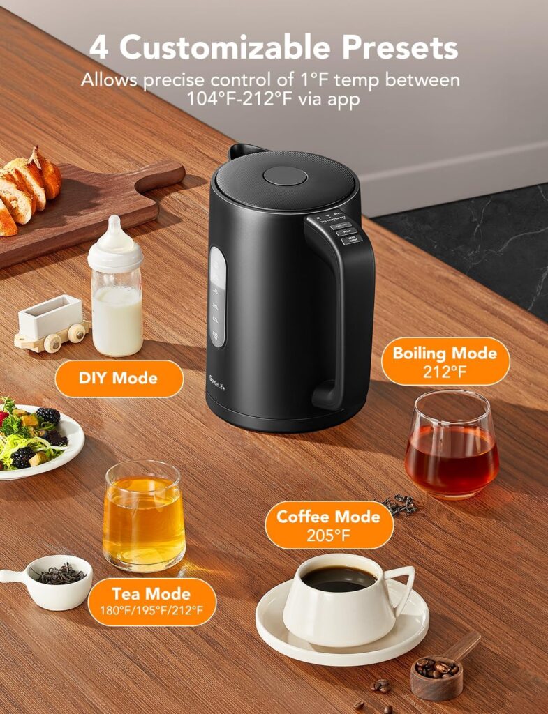 GoveeLife Smart Electric Kettle Temperature Control 1.7L, WiFi Electric Tea Kettle with LED Indicator Lights, 1500W Rapid Boil, 2H Keep Warm, BPA Free, 4 Presets Hot Water Boiler for Tea, Coffee