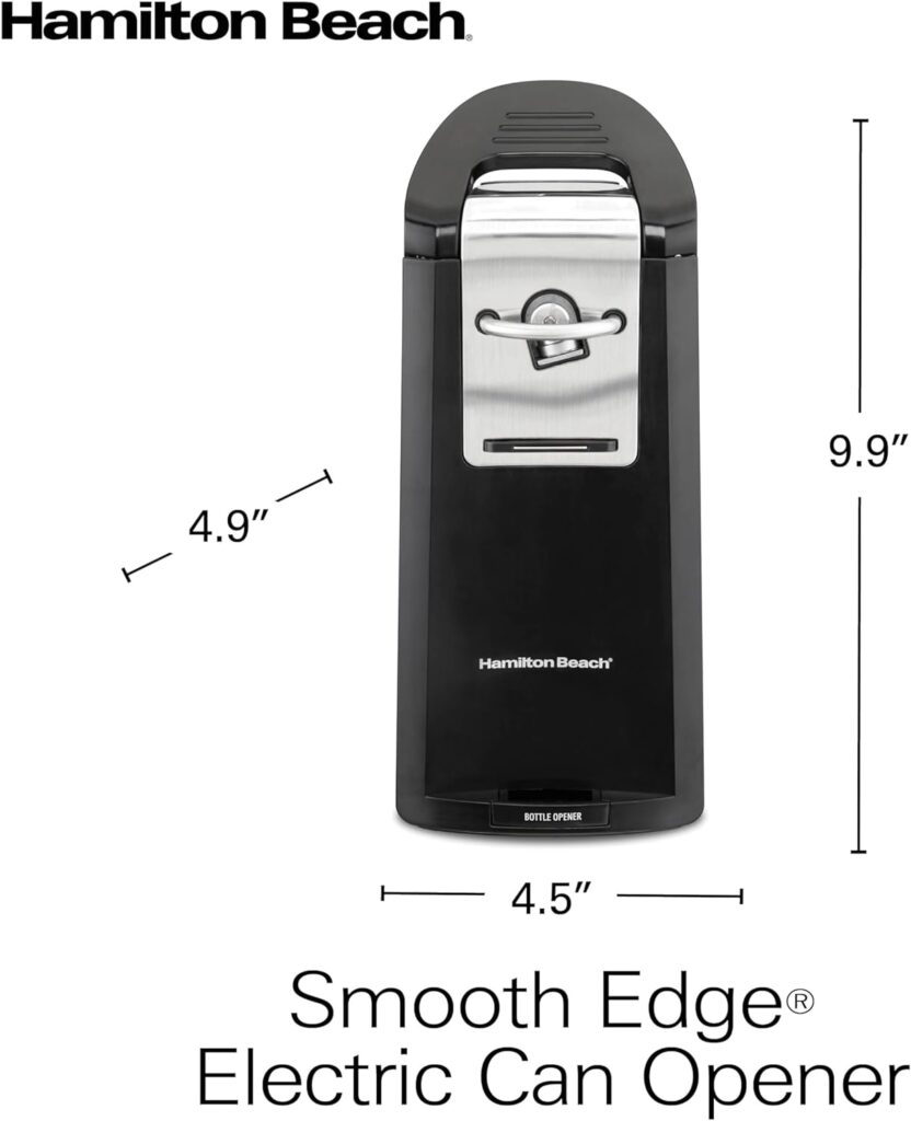 Hamilton Beach (76606ZA) Smooth Touch Electric Automatic Can Opener with Easy Push Down Lever, Opens All Standard-Size and Pop-Top Cans, Extra Tall, Black and Chrome