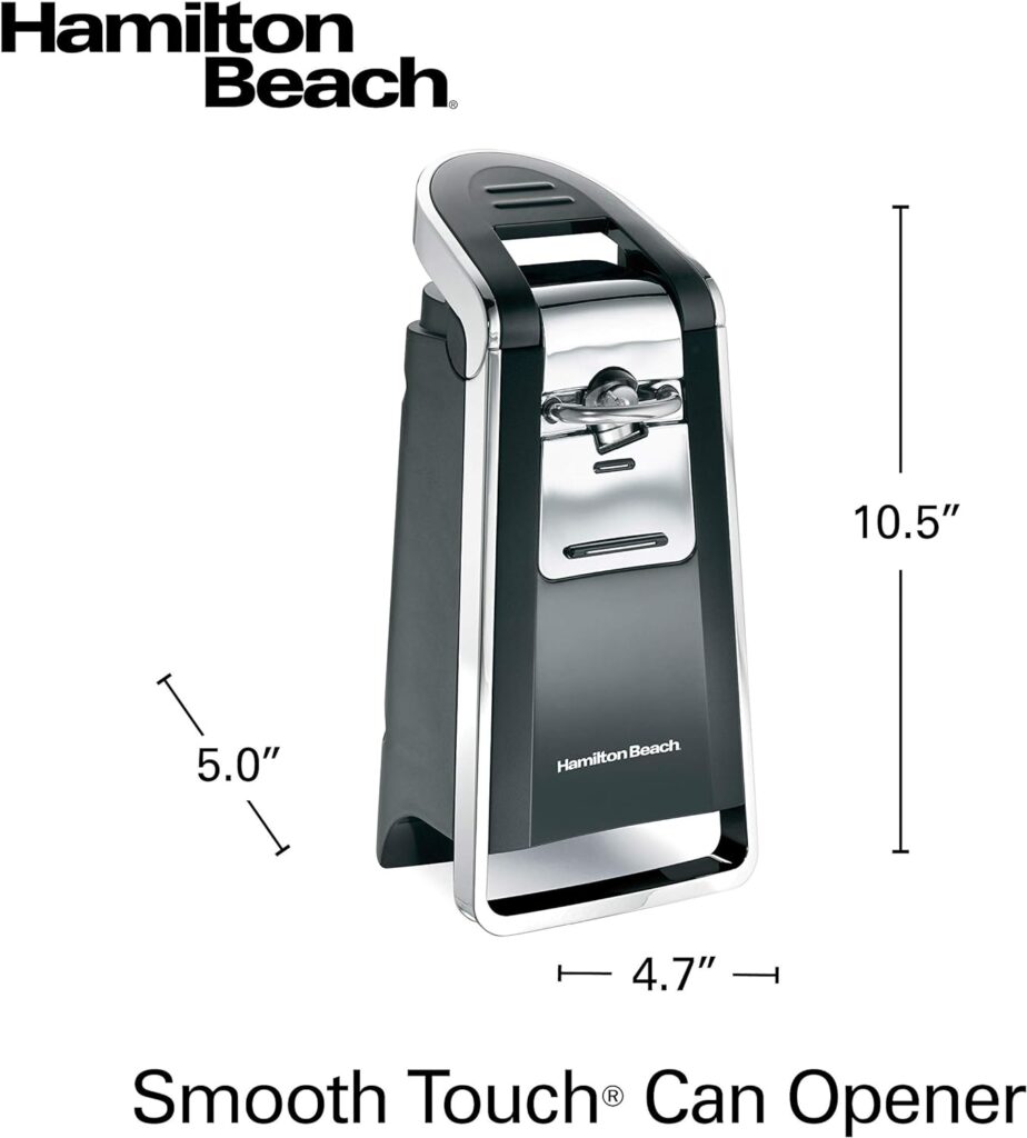 Hamilton Beach (76606ZA) Smooth Touch Electric Automatic Can Opener with Easy Push Down Lever, Opens All Standard-Size and Pop-Top Cans, Extra Tall, Black and Chrome