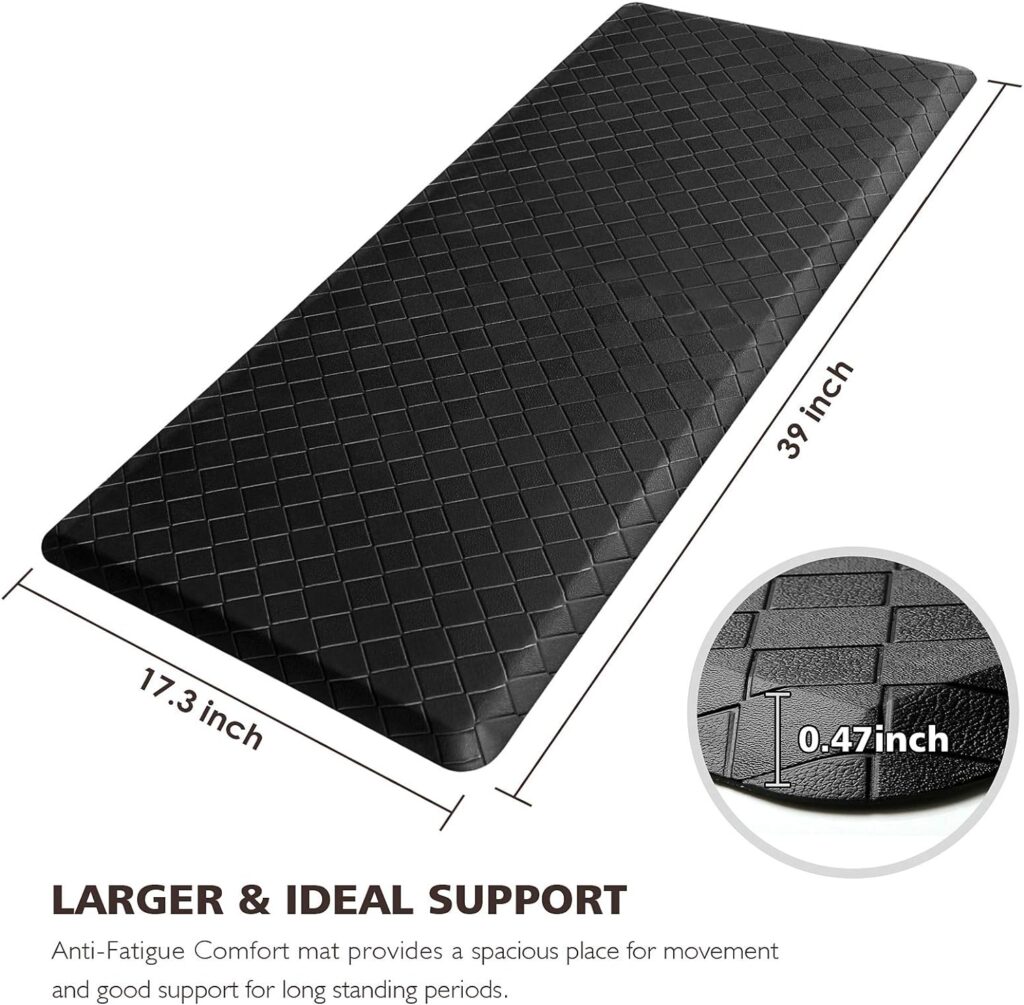 HappyTrends Floor Mat Cushioned Anti-Fatigue ,17.3x28,Thick Waterproof Non-Slip Mats and Rugs Heavy Duty Ergonomic Comfort Rug for Kitchen,Floor,Office,Sink,Laundry,Black