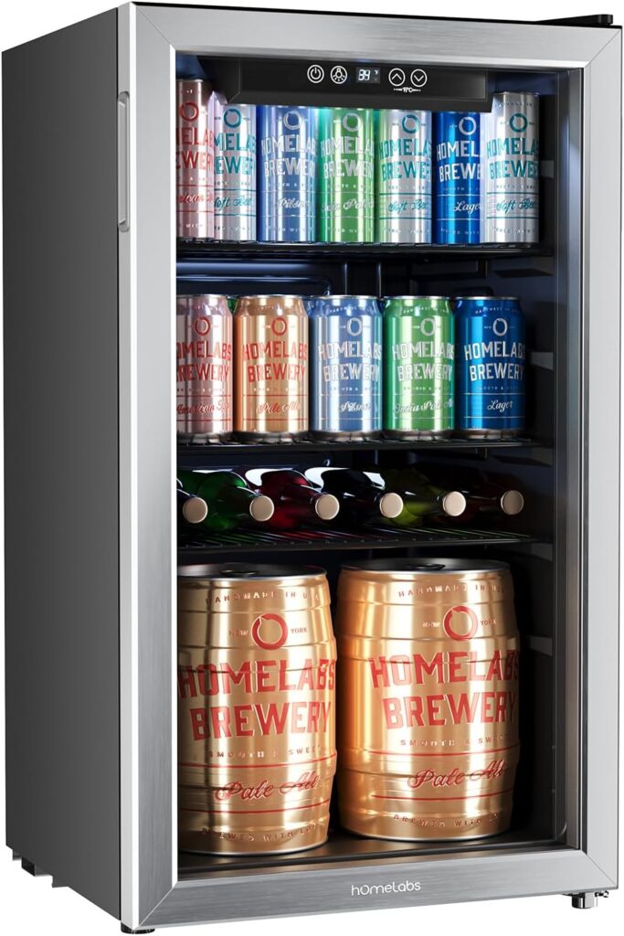 hOmeLabs Beverage Refrigerator and Cooler - 120 Can Mini Fridge with Glass Door for Soda Beer or Wine - Small Drink Dispenser Machine for Office or Bar with Adjustable Removable Shelves