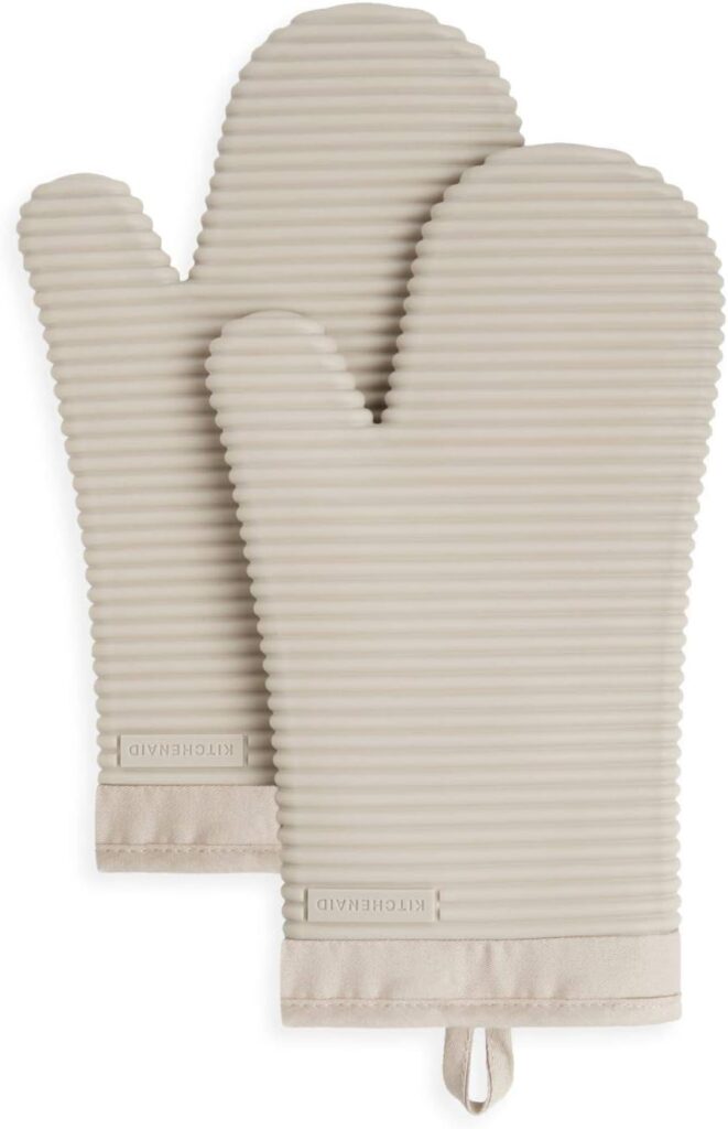 KitchenAid Ribbed Soft Silicone Oven Mitt Set, 7x13, Milkshake 2 Count