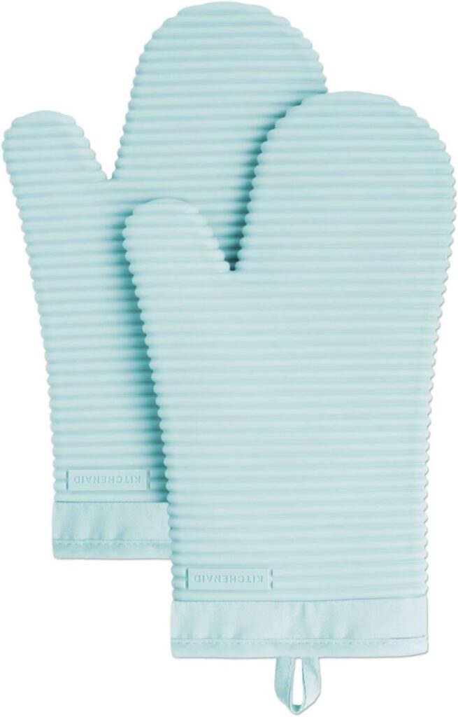 KitchenAid Ribbed Soft Silicone Oven Mitt Set, 7x13, Milkshake 2 Count