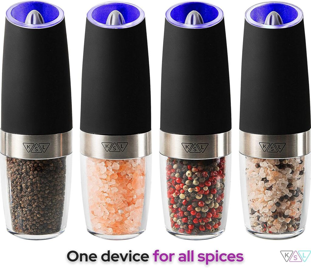 KSL Electric Salt and Pepper Grinder Set - Adjustable Motorized Auto Shakers with Battery Power - Holiday Gift Idea