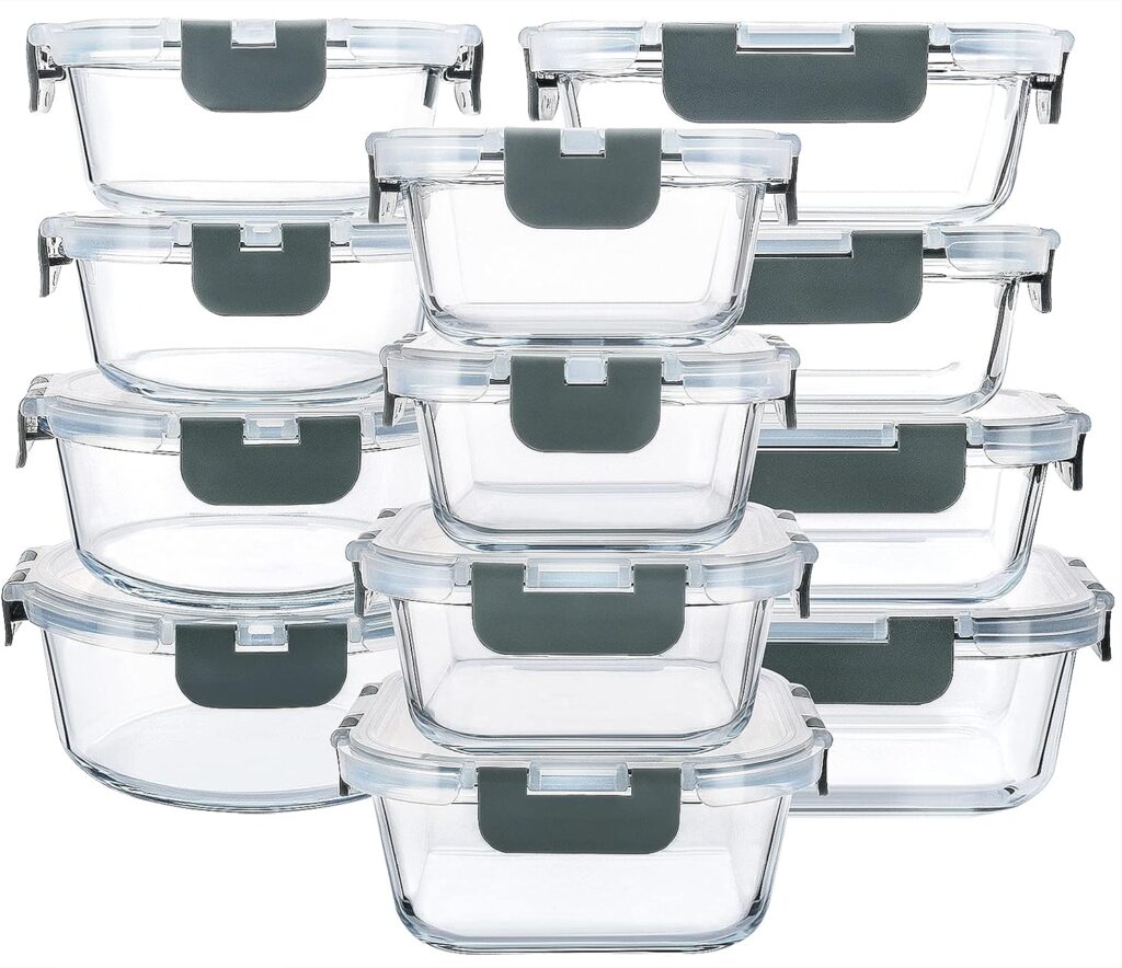 M MCIRCO 24-Piece Glass Food Storage Containers with Upgraded Snap Locking Lids,Glass Meal Prep Containers Set - Airtight Lunch Containers, Microwave, Oven, Freezer and Dishwasher