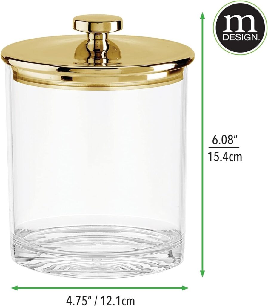 mDesign Airtight Apothecary Storage Organizer Canister Jars - Acrylic Containers for Kitchen, Organization Holder for Pantry, Counter, and Cupboards, Lumiere Collection - Set of 4 - Clear/Soft Brass