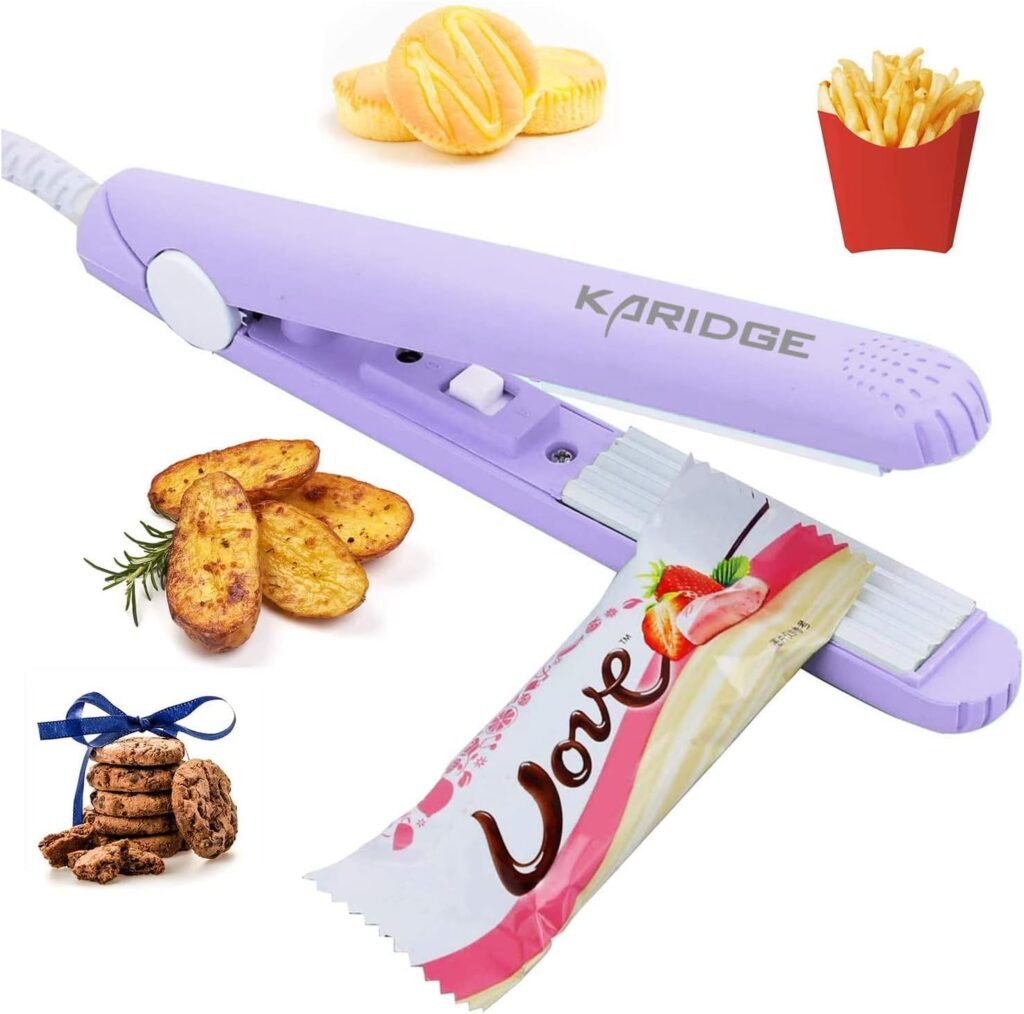 Mini Bag Sealer Heat Seal Kitchen Gadgets, Food Sealer Bag Re-sealer for Food Storage, Handheld Heat Sealer for Chips Bag, Foil Bag, Mylar Bags, Color Street Nails Strips with Storage Case- Purple