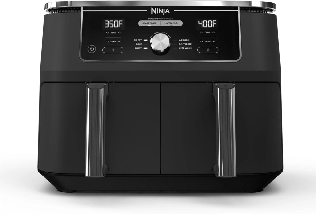 Ninja DZ401 Foodi 10 Quart 6-in-1 DualZone XL 2-Basket Air Fryer with 2 Independent Frying Baskets, Match Cook  Smart Finish to Roast, Broil, Dehydrate for Quick, Easy Family-Sized Meals, Grey