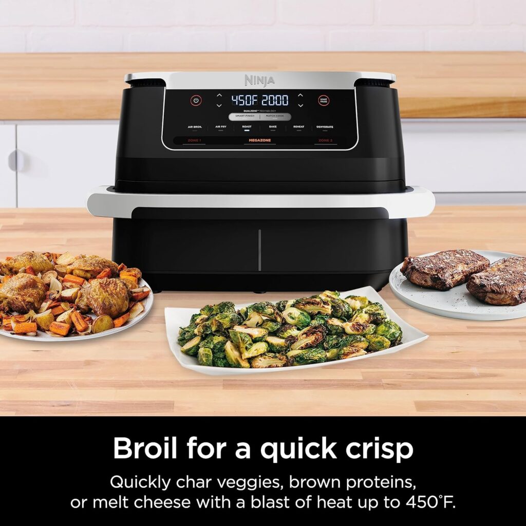 Ninja DZ401 Foodi 10 Quart 6-in-1 DualZone XL 2-Basket Air Fryer with 2 Independent Frying Baskets, Match Cook  Smart Finish to Roast, Broil, Dehydrate for Quick, Easy Family-Sized Meals, Grey