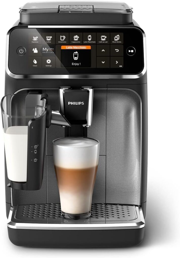 PHILIPS 4300 Series Fully Automatic Espresso Machine - LatteGo Milk Frother, 8 Coffee Varieties, Intuitive Touch Display, Black, (EP4347/94)