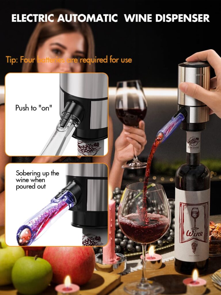 Rechargeable Electric Wine Gift Set - Aerator, Vacuum Stoppers, Foil Cutter and Bottle Opener for Home Bar and Outdoor Parties