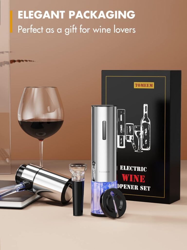 Rechargeable Electric Wine Gift Set - Aerator, Vacuum Stoppers, Foil Cutter and Bottle Opener for Home Bar and Outdoor Parties