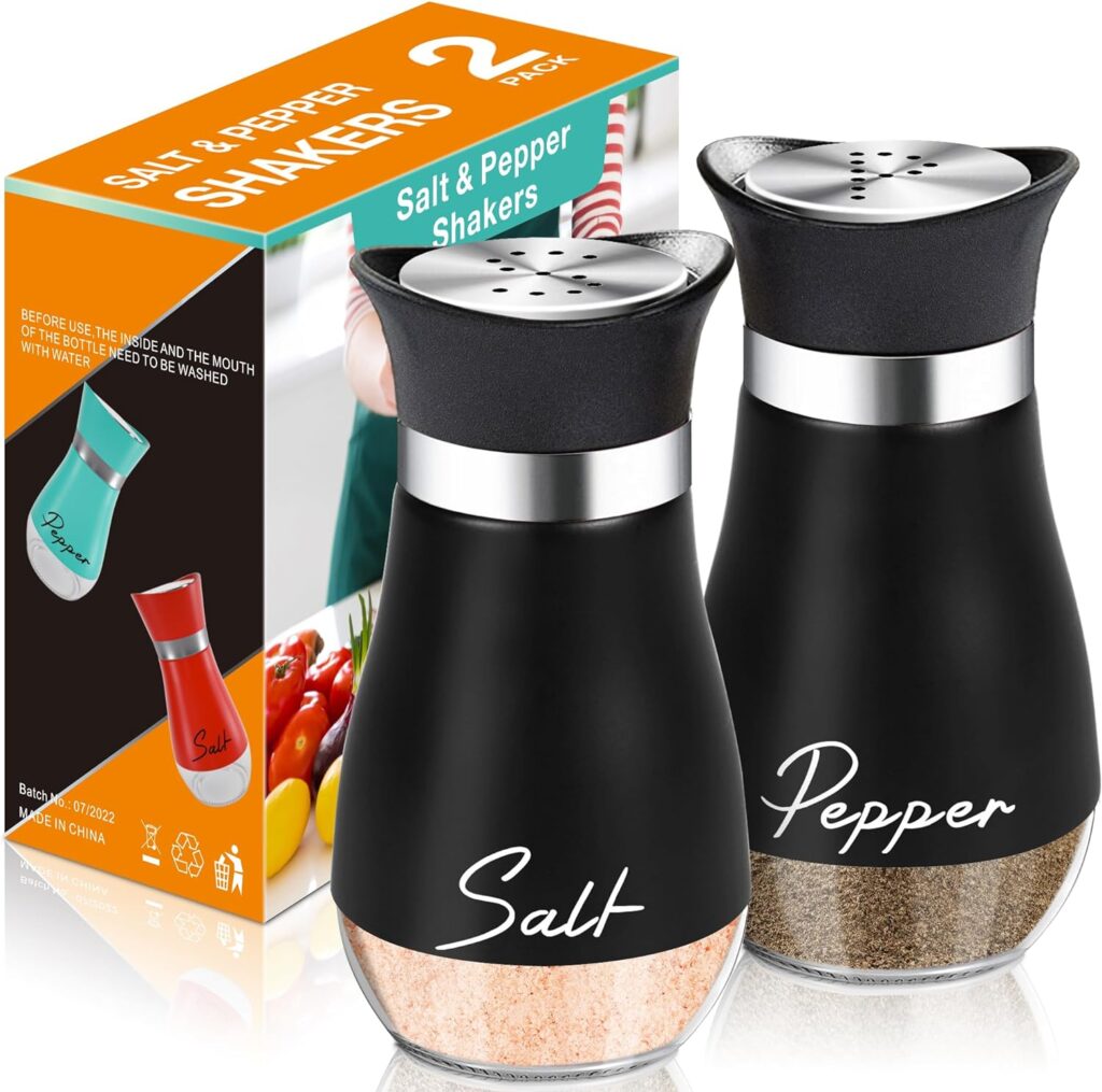 Salt and Pepper Shakers Set,4 oz Glass Bottom Salt Pepper Shaker with Stainless Steel Lid for Kitchen Cooking Table, RV, Camp,BBQ Refillable Design (Pink)