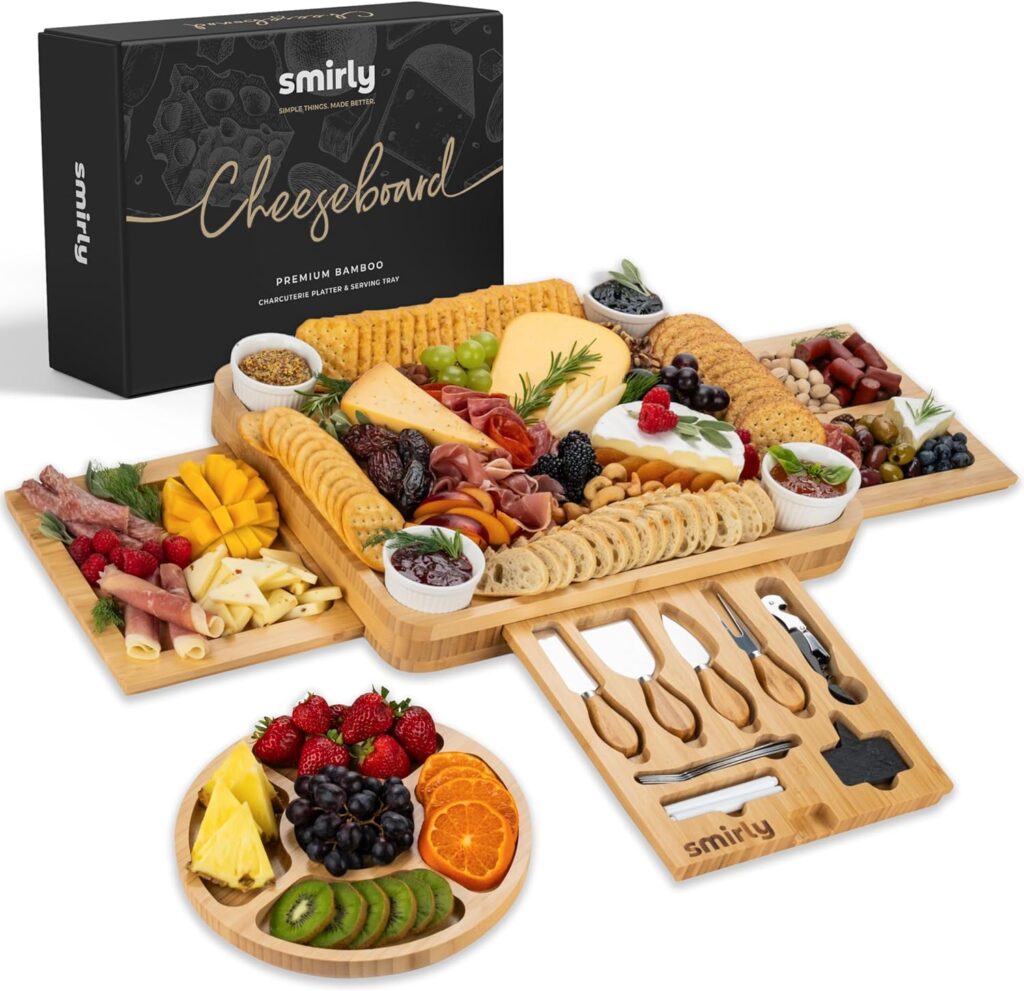 SMIRLY Charcuterie Boards Gift Set: Large Charcuterie Board Set, Bamboo Cheese Board Set - Unique Christmas Gifts for Women - House Warming Gifts New Home, Wedding Gifts for Couple, Bridal Shower Gift