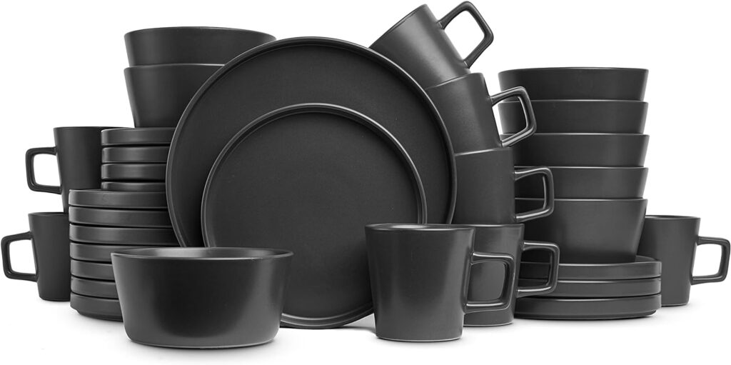 Stone Lain Coupe Dinnerware Set, Service For 8, Black Matte