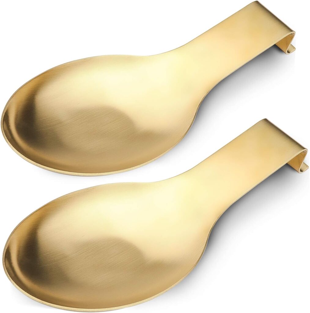 VanlonPro Stainless Steel Spoon Rest, Spatula Ladle Holder, Stainless Steel Utensil Spoon Rest Holder, Brushed Finish, Dishwasher Safe 9.8 x 3.7 Inch (Gold 2PCS)