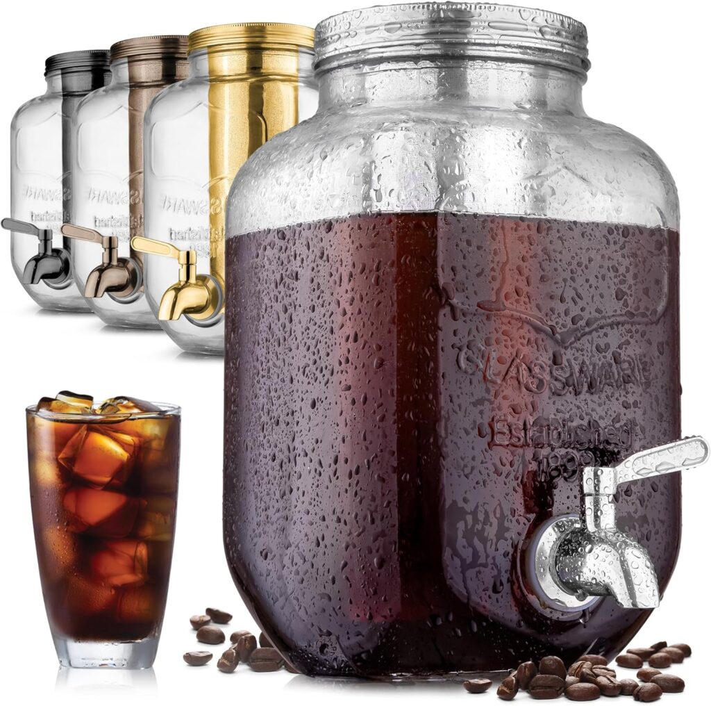 Zulay Kitchen 1 Gallon Cold Brew Coffee Maker with EXTRA-THICK Glass Carafe  Stainless Steel Mesh Filter - Premium Iced Coffee Maker, Cold Brew Pitcher  Tea Infuser (Silver)