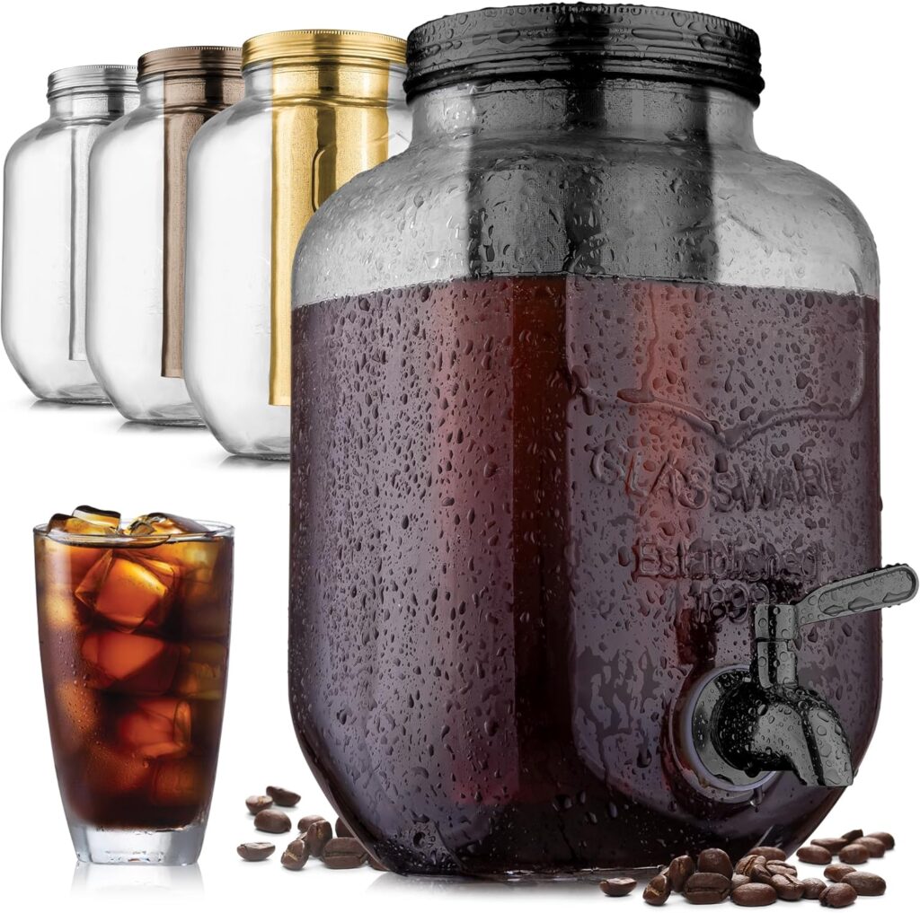 Zulay Kitchen 1 Gallon Cold Brew Coffee Maker with EXTRA-THICK Glass Carafe  Stainless Steel Mesh Filter - Premium Iced Coffee Maker, Cold Brew Pitcher  Tea Infuser (Silver)