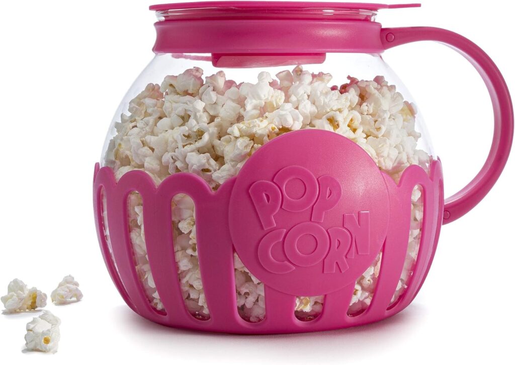 Ecolution Patented Micro-Pop Microwave Popcorn Popper with Temperature Safe Glass, 3-in-1 Lid Measures Kernels and Melts Butter, Made Without BPA, Dishwasher Safe, 3-Quart, Aqua