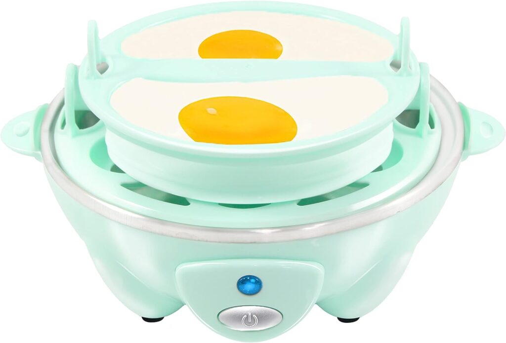 Elite Gourmet EGC007M# Rapid Egg Cooker, 7 Easy-To-Peel, Hard, Medium, Soft Boiled Eggs, Poacher, Omelet Maker, Auto Shut-Off, Alarm, 16-Recipe Booklet, BPA-Free, Mint, 7 Egg