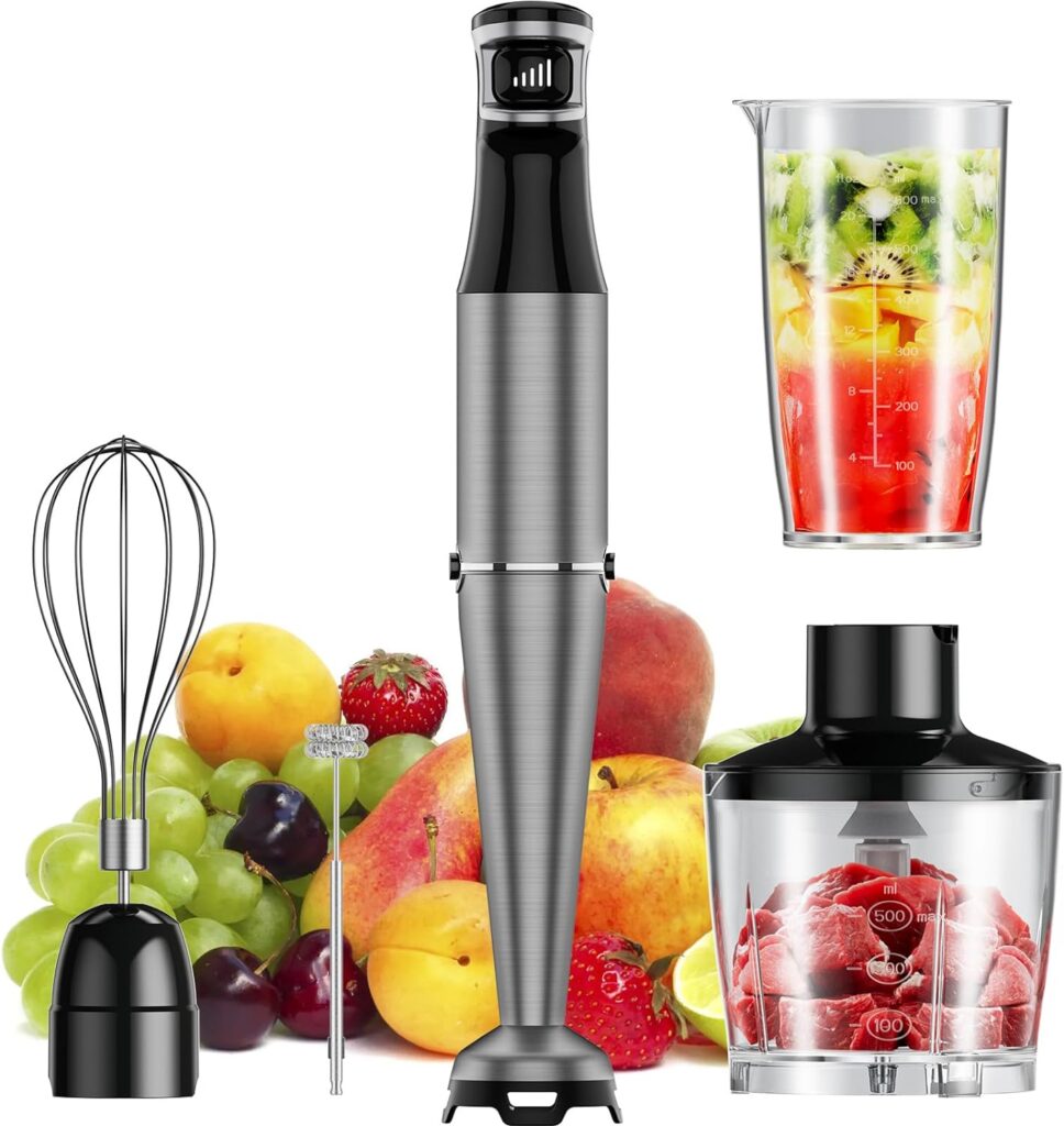 Immersion Blender Handheld 5 in 1 Hand Blender Infinitely Variable Speed 1100W Stick Blenders, Emulsion Blender for Kitchen, Soup, Smoothies, with Chopper, Whisk and Frother